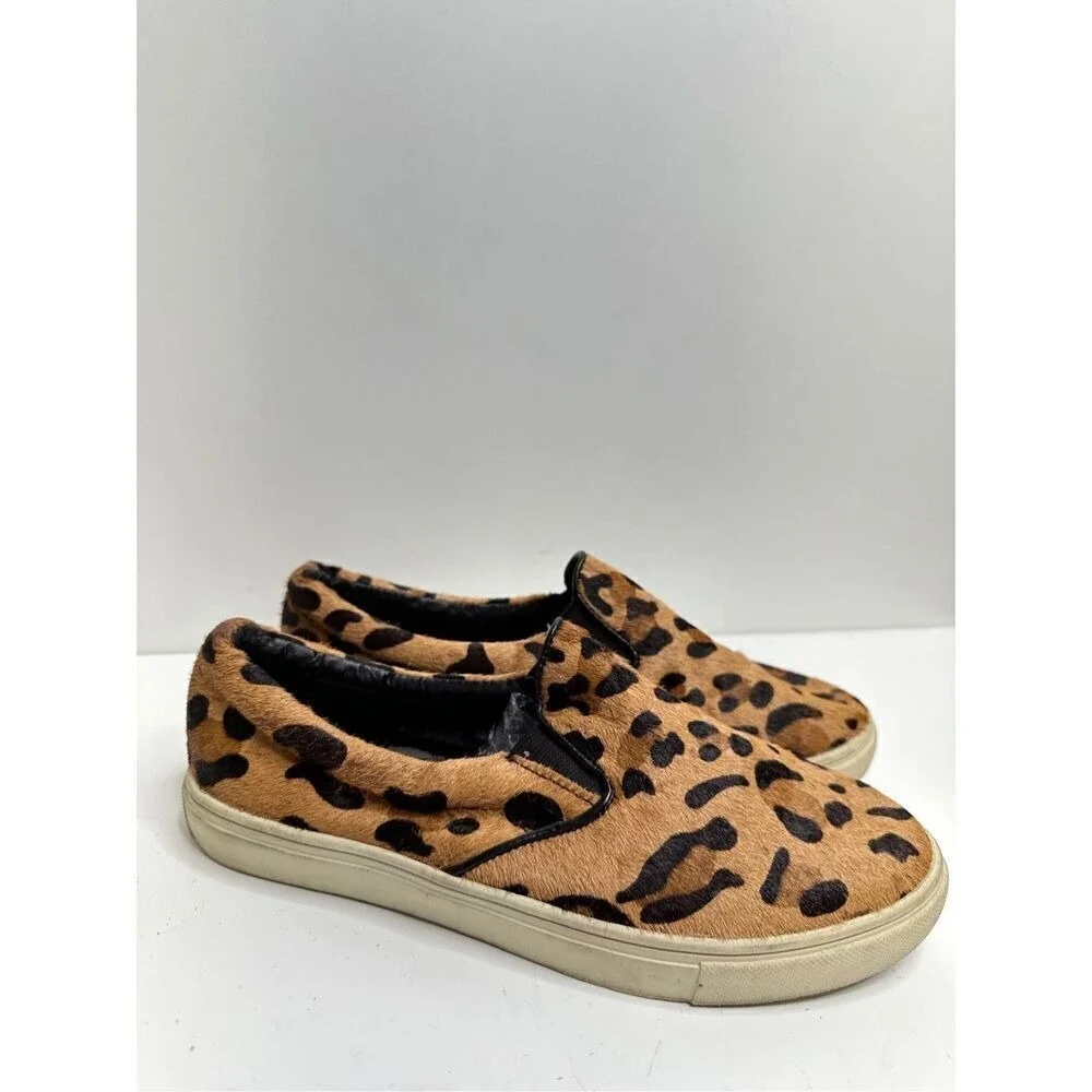 Steve Madden Ecentric Leopard‎ Calf Hair Slip On Sneakers Tan Black Womens 7